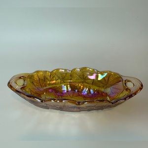Vintage Indiana Carnival Glass Sunflower 🌻 Oval‎ Dish Marigold Amber Candy Bowl